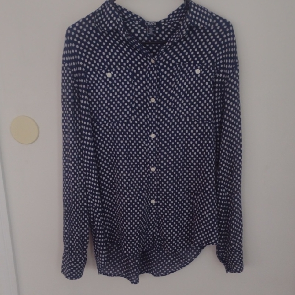 Chaps Navy Polka Dot Womens Blouse